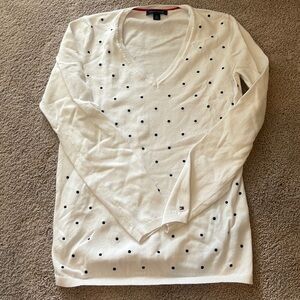 Tommy Hilfiger Small White with Navy Polka Dot Sweater size small